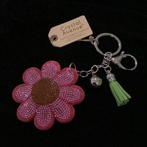 Crystal Avenue Pink Flower Jeweled Keychain. NWT.